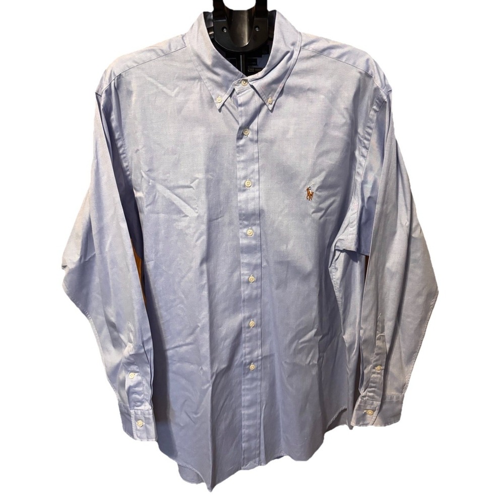 Ralph Lauren Men 17.5-35 Blue Yarmouth‎ Button Down Cotton Pinpoint Oxford Shirt